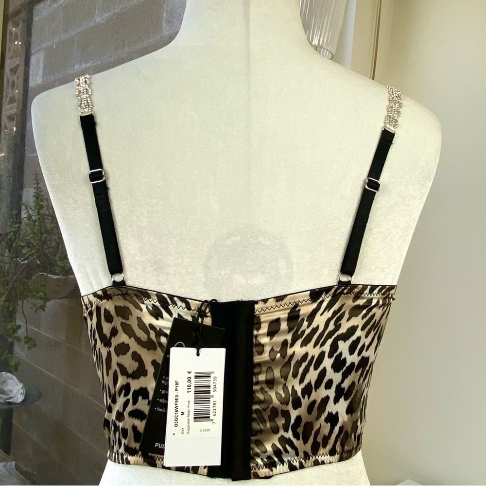GUESS NWT Leopard Print Lace Rhinestone Strap Bustier Corset Giftable Bra Top, M - Picture 7 of 11